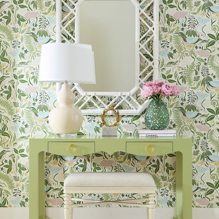 Gracie Spring Green Desk in floral wallpapered room