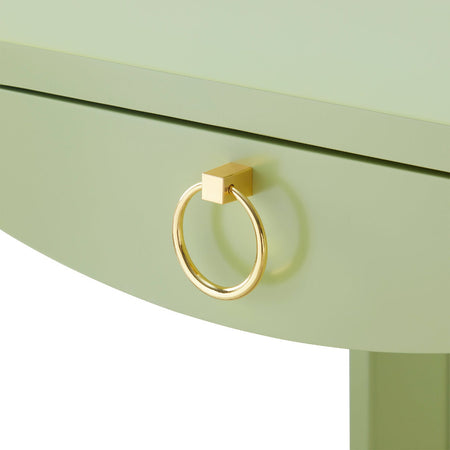 Gracie Spring Green Matte Lacquer Desk brass ring hardware closeup