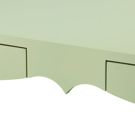 Gracie Spring Green Matte Lacquer Desk curved apron front closeup