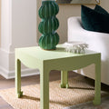 Gracie Spring Green Tea Table styled with green lamp