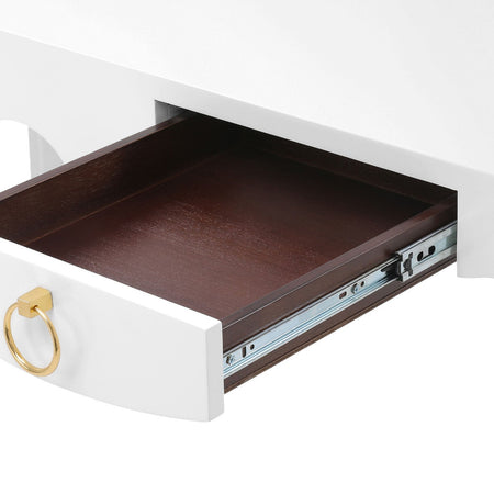 Gracie White Lacquer Desk drawer stained interior