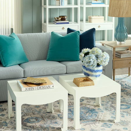 Gracie White Tea Tables styled in living room