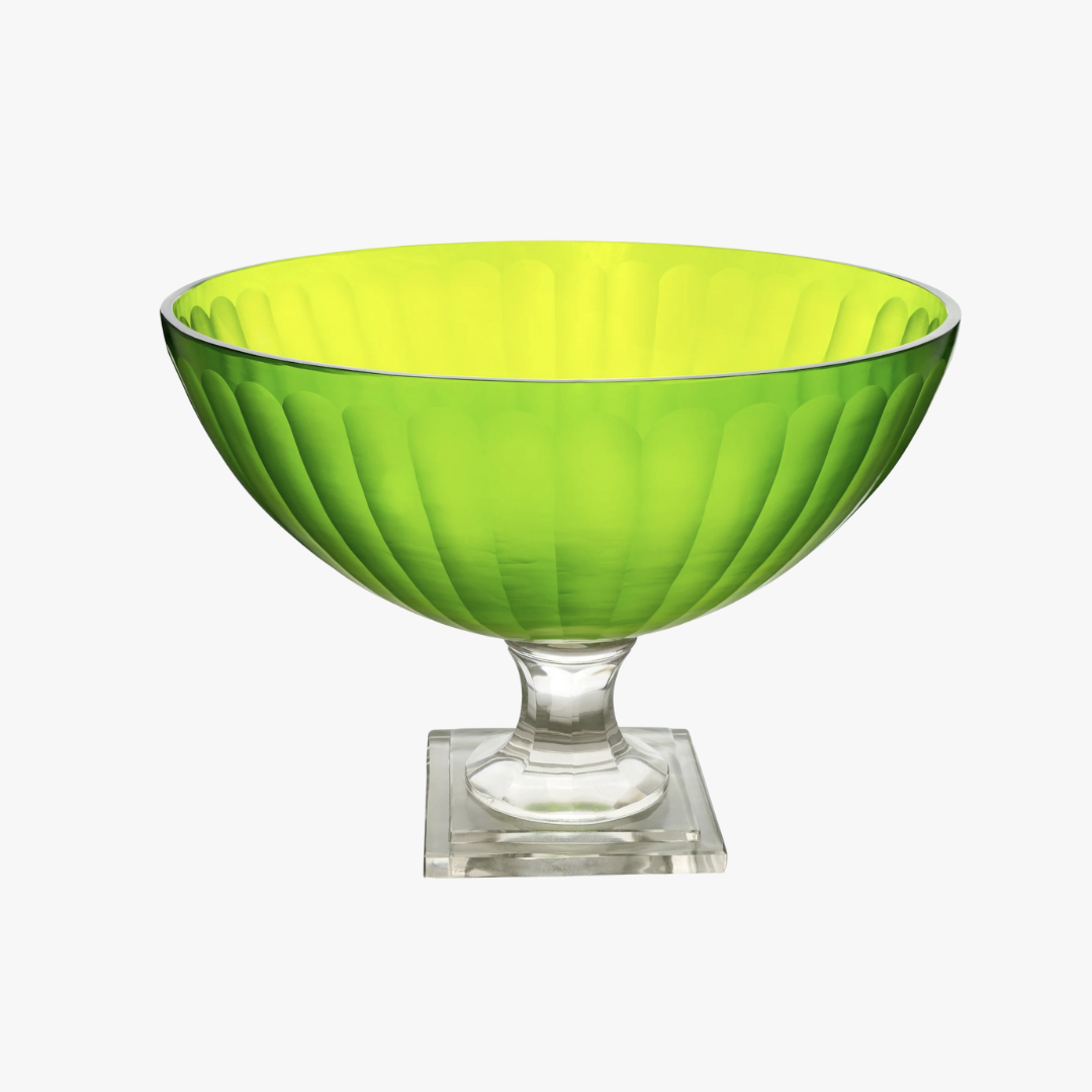 Green Cut Glass Footed Bowl