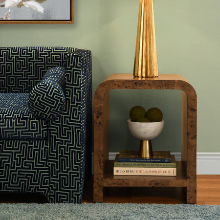 Grisanti Dark Burl Side Table styled in green room