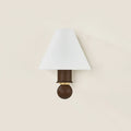 Cooper Wood Wall Sconce with white linen shade