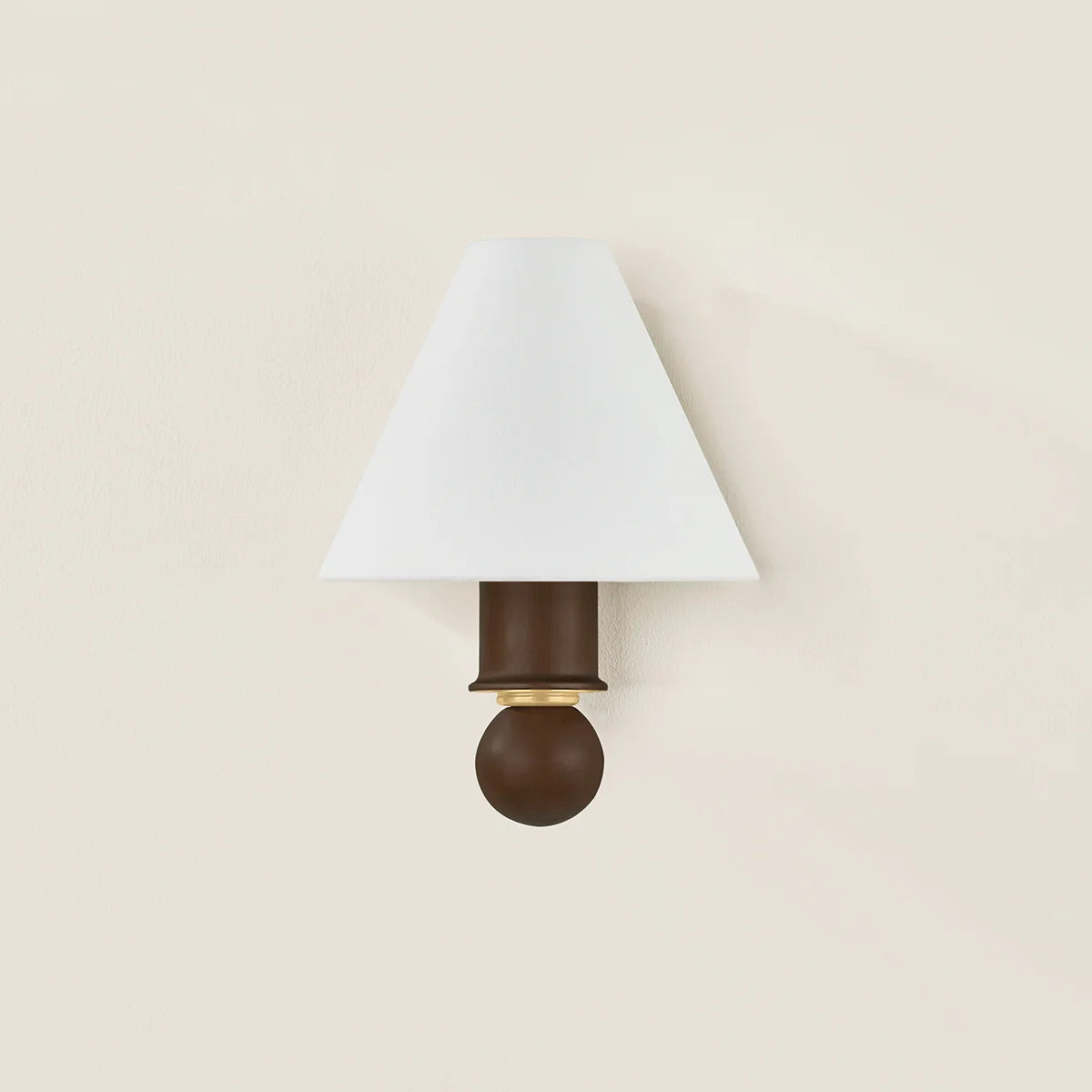 Cooper Wood Wall Sconce with white linen shade