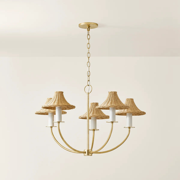 5 Light Turnberry Chandelier with Rattan Shades