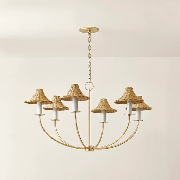 Six Light Turnberry Chandelier with Rattan Shades