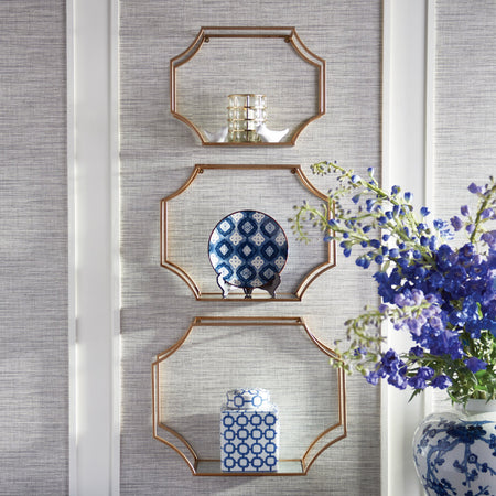 Hampton Mirrored Wall Shelves styled on wall