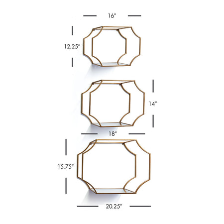 Hampton Mirrored Wall Shelves with dimensions