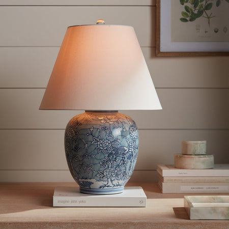 Hannah Floral Vine Table Lamp styled on console table