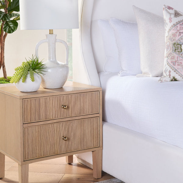 Hayward Oak Nightstand styled in bedroom