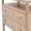 Hayward Open Shelf Oak Nightstand - fluted front panels and brass round hardware