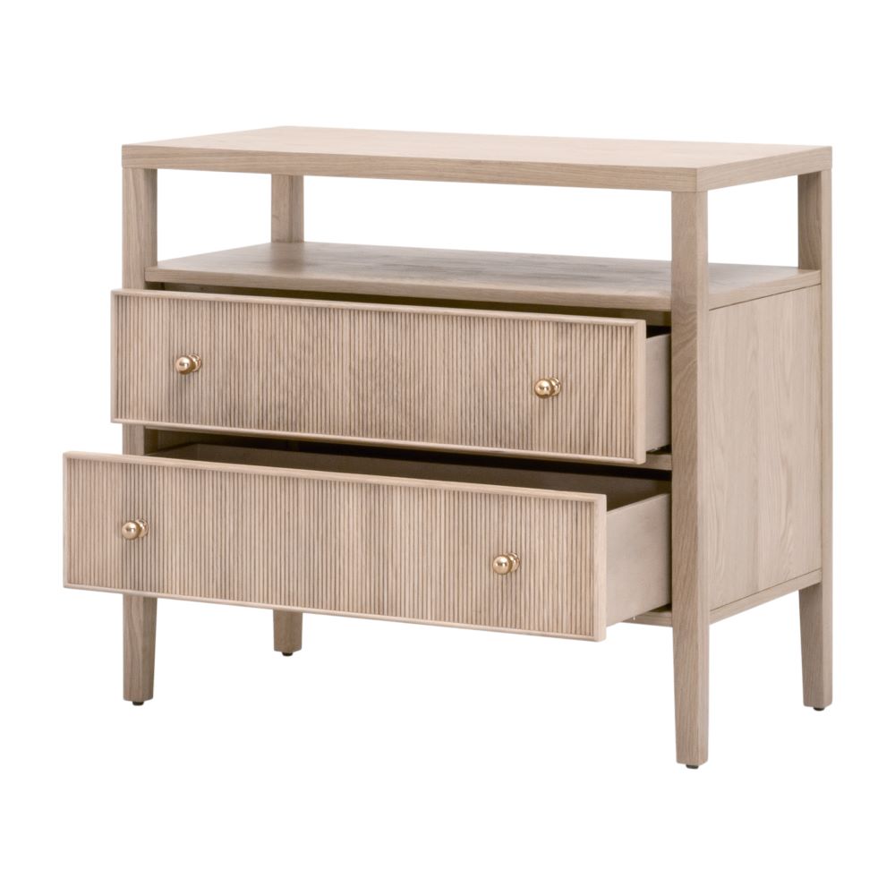 Hayward Open Shelf Oak Nightstand with open drawers