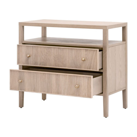 Hayward Open Shelf Oak Nightstand with open drawers