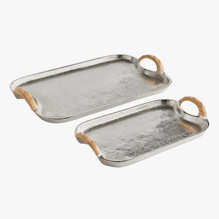 Helena Tray Set - cast aluminum with rattan handles