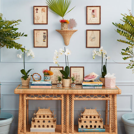 Hope Town Rattan Console Table styled in blue room