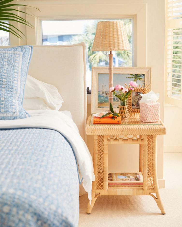 Hope Town Side Table styled in bedroom by Amanda Lindroth
