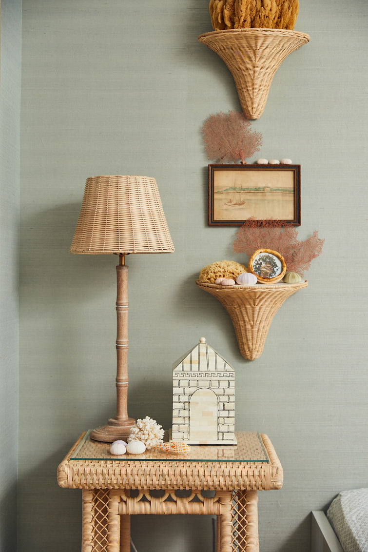 Hope Town Side Table styled in blue bedroom by Amanda Lindroth