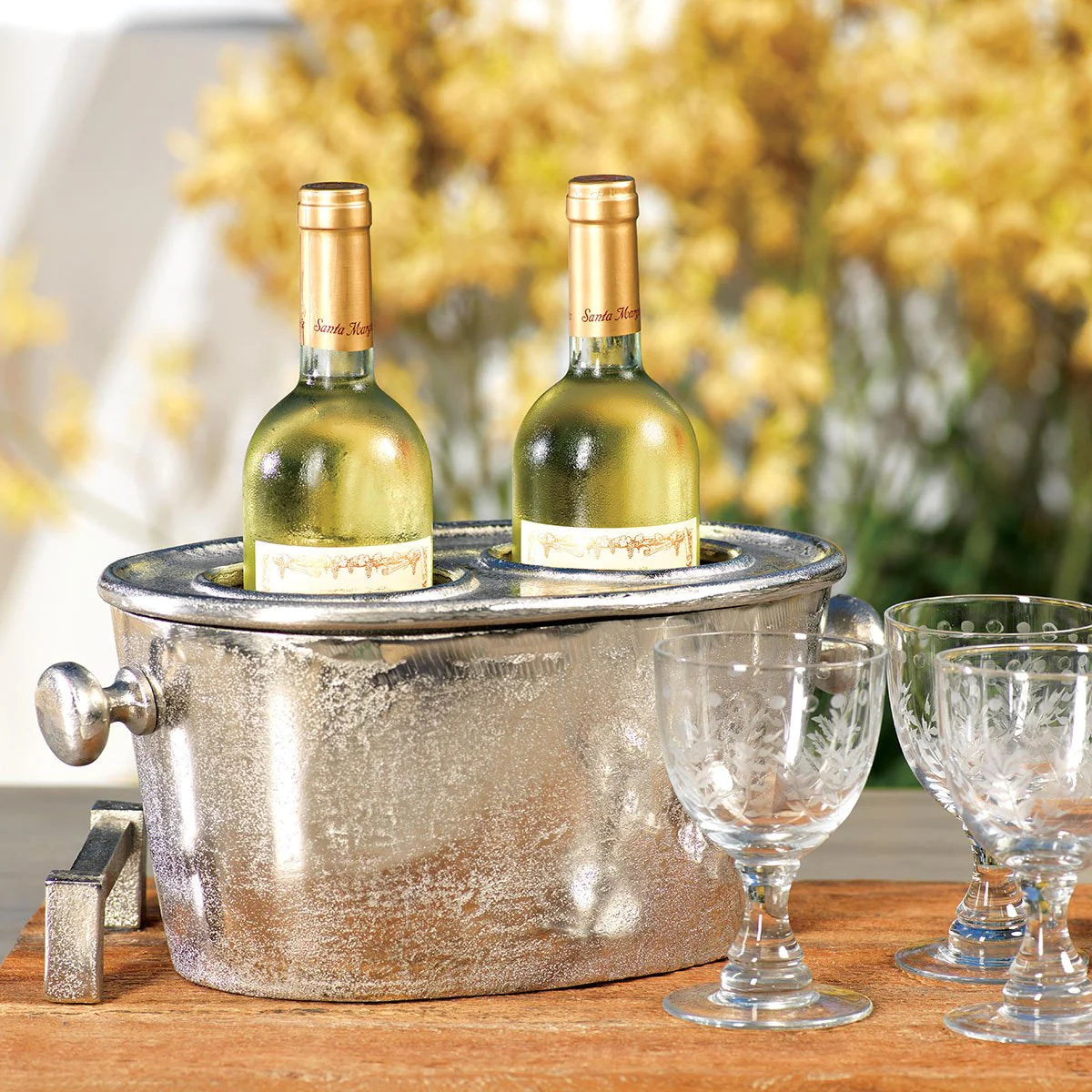 Hammered Aluminum Wine Holder Chills Two Bottles