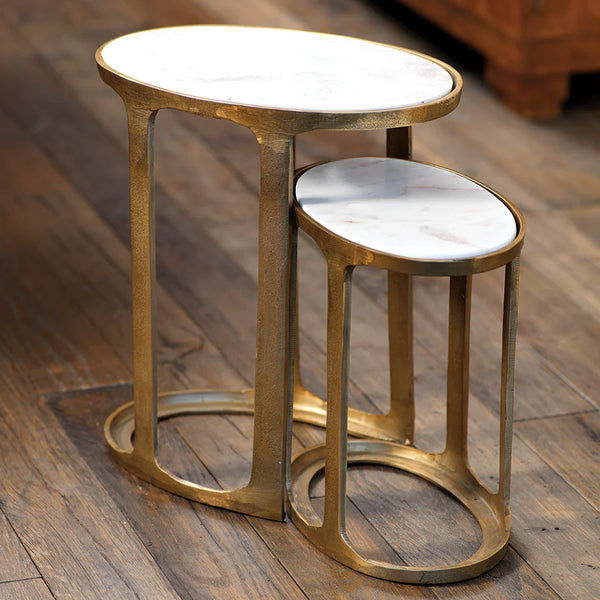 Nelson Oval Nesting Tables - White Marble Tops