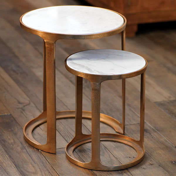 Nelson Round Nesting Tables topped with white marble