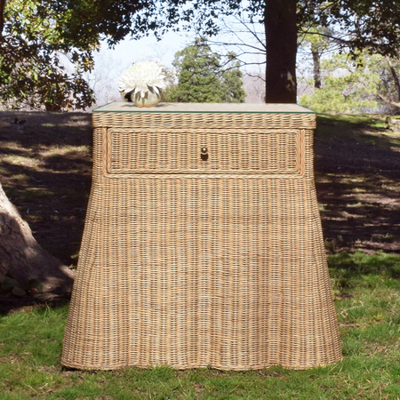 Ines Scalloped Nightstand with white flowers