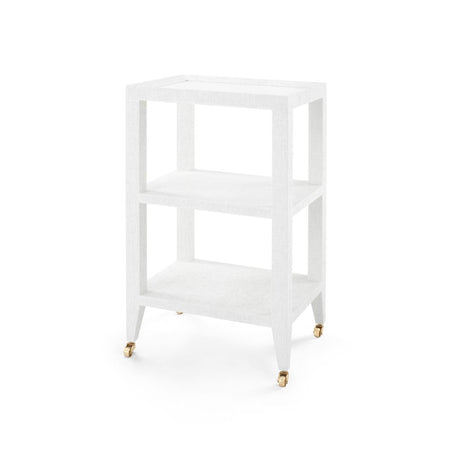 Isabella Three Tier White Grasscloth Side Table 