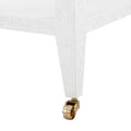 Isabella White Grasscloth Side Table brass wheel