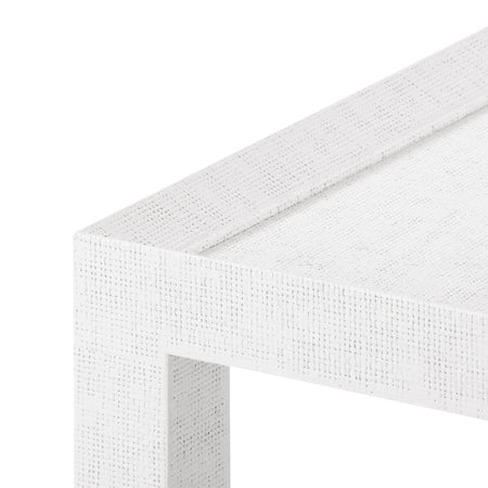 Isabella White Grasscloth Side Table corner closeup