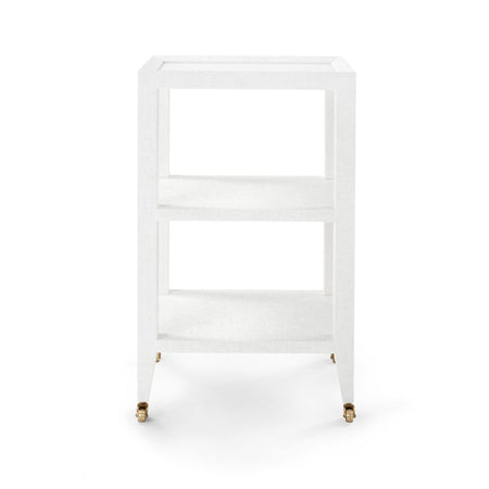 Isabella White Grasscloth Side Table with glass top