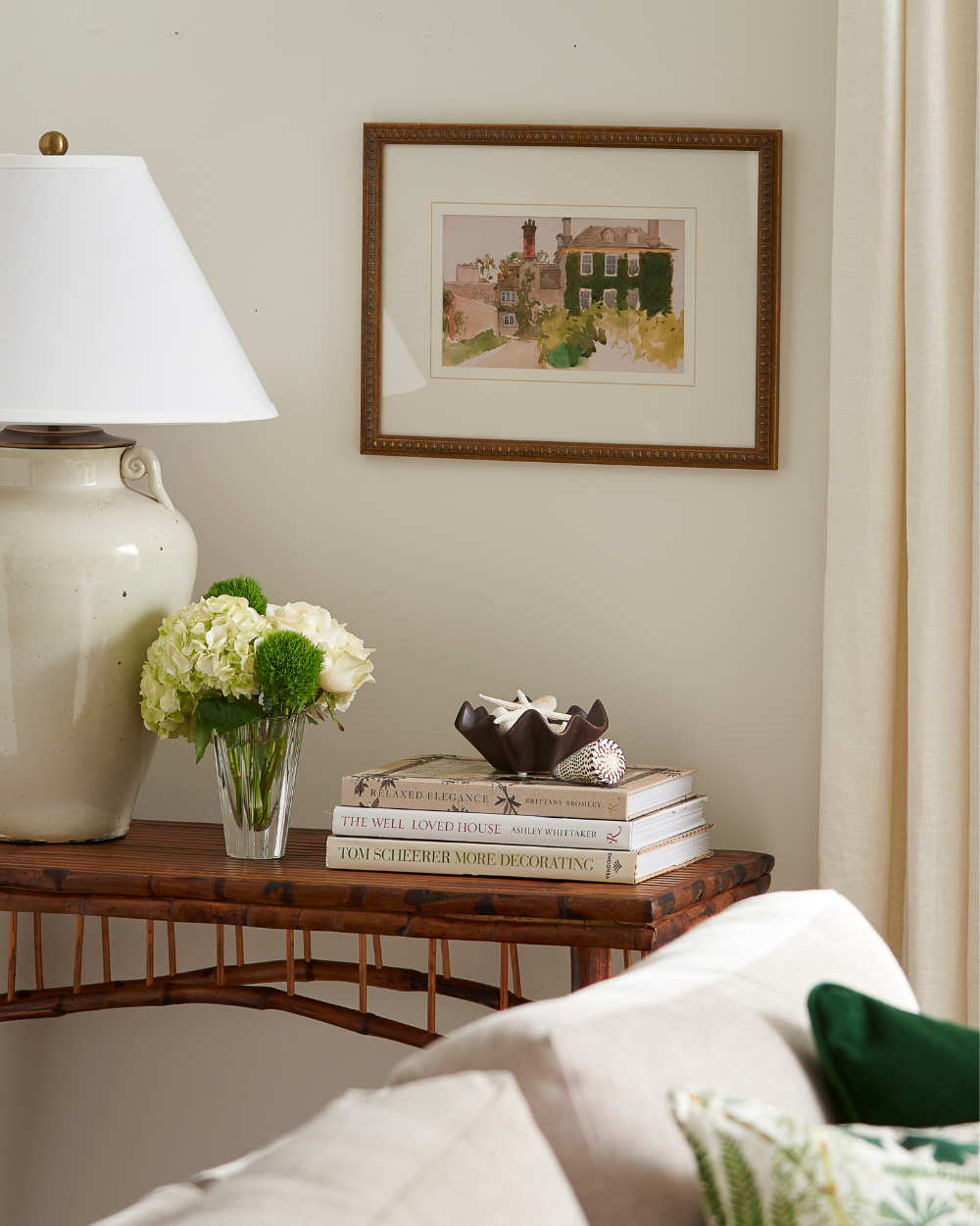 Ivy Covered House Framed Print styled above console