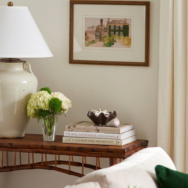 Ivy Covered House Framed Print styled above console