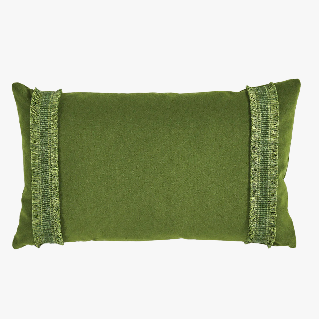 Ivy Velvet Lumbar Pillow - fringe trim