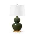 Jasper Olive Green Double Gourd Lamp with white linen shade