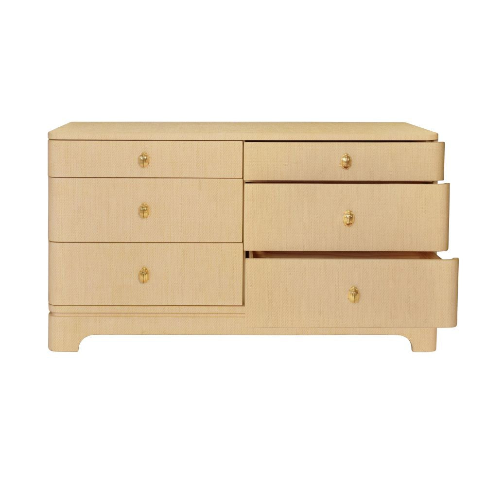 Fleur Natural Grasscloth Dresser with open drawers
