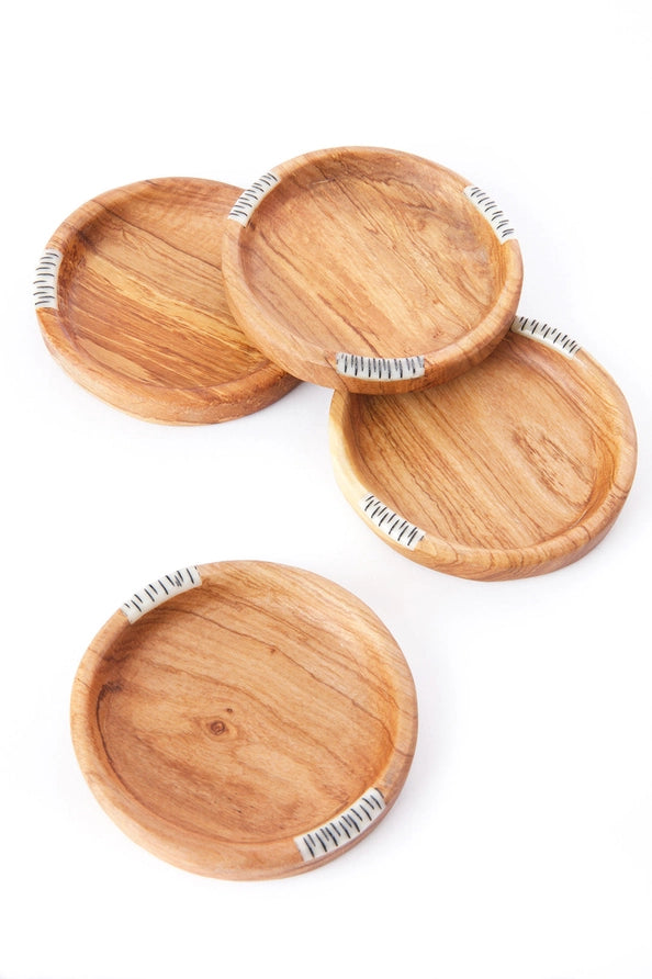 Kenyan Wild Olive Wood Coaster Set
