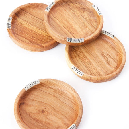 Kenyan Wild Olive Wood Coaster Set