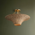Ketan Wicker Semi Flush Mount illuminated