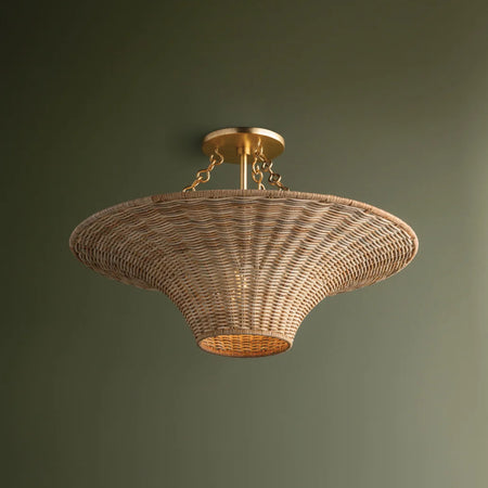 Ketan Wicker Semi Flush Mount illuminated