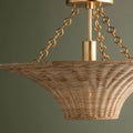 Ketan Wicker Semi Flush Mount with goldtone hardware