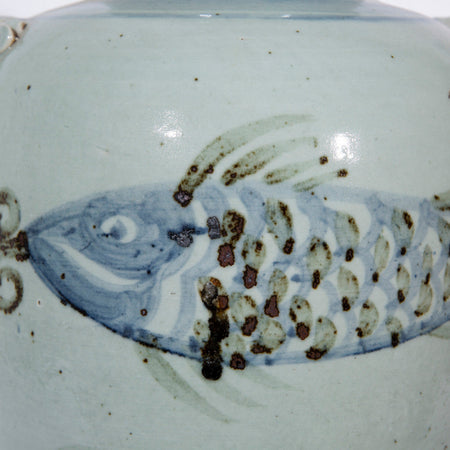 Koi Fish Pot with Lion Handles - handpainted fish closeup