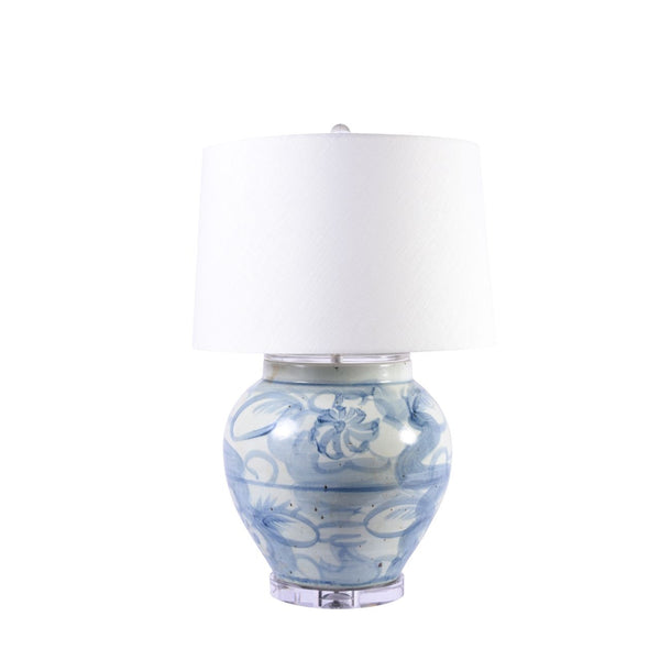 Twisted Flower Belly Jar Lamp with white drum shade