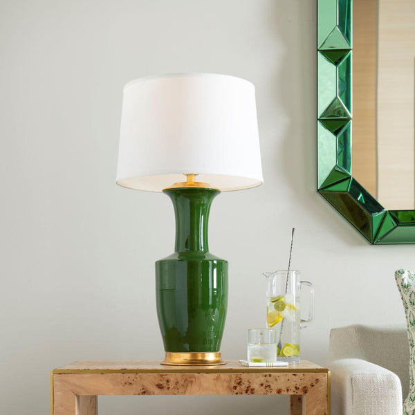 Ansel Vert Lamp  styled on burl side table