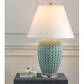 Basketweave Celadon Table Lamp styled on end table