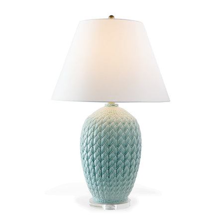 Basketweave Celadon Table Lamp with tapered shade