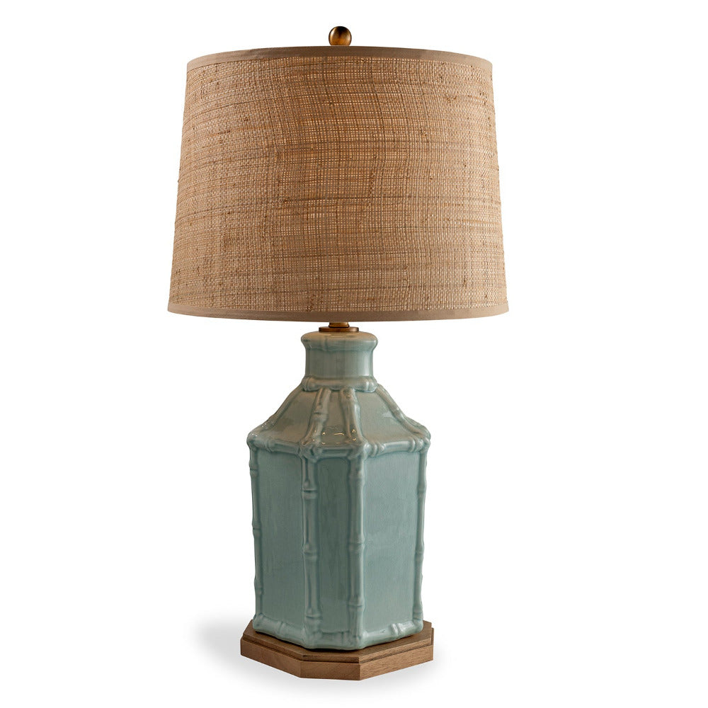 Amelia Celadon Porcelain Table Lamp with Raffia Shade