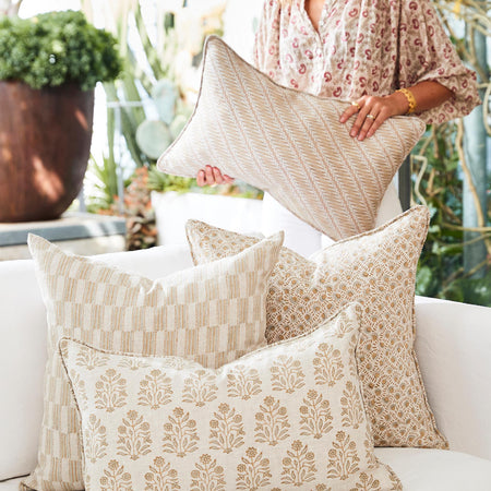 Lagos Elm Pillow Cover mixed with pillows on sofa