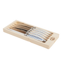 Laguiole Mariniere Blue Stripe Knife Set in wood tray