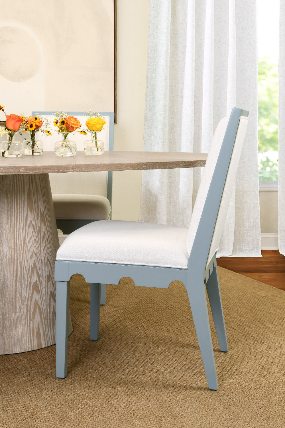 Lancaster Light Blue Chair styled in dining room